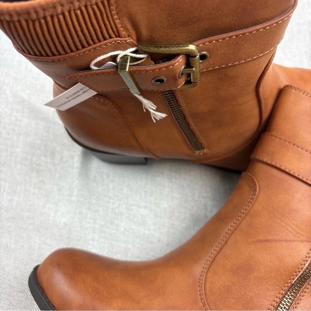 White Mountain Tan Ankle Booties with Buckle Detail